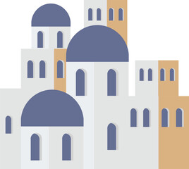 Stylized Illustration of Mediterranean Buildings santorini