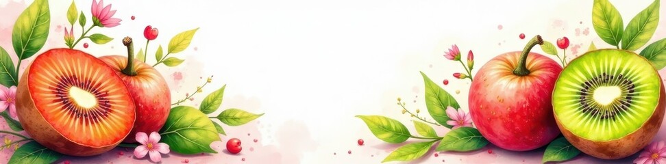 Artistic kiwi composition featuring vibrant watercolor accents , creative, image