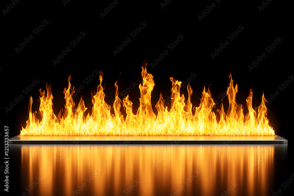 Poster intense flames erupting from ground studio setting high-quality image dark background dynamic fire c