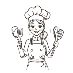 Naklejka premium Cartoon chef holding cooking utensils