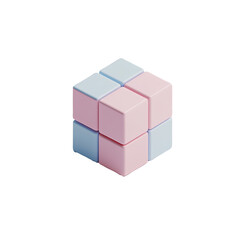 Pastel cube puzzle, white background, minimal design, website graphic