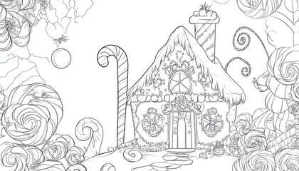Obraz premium Candy House Coloring Page: Sweet Home