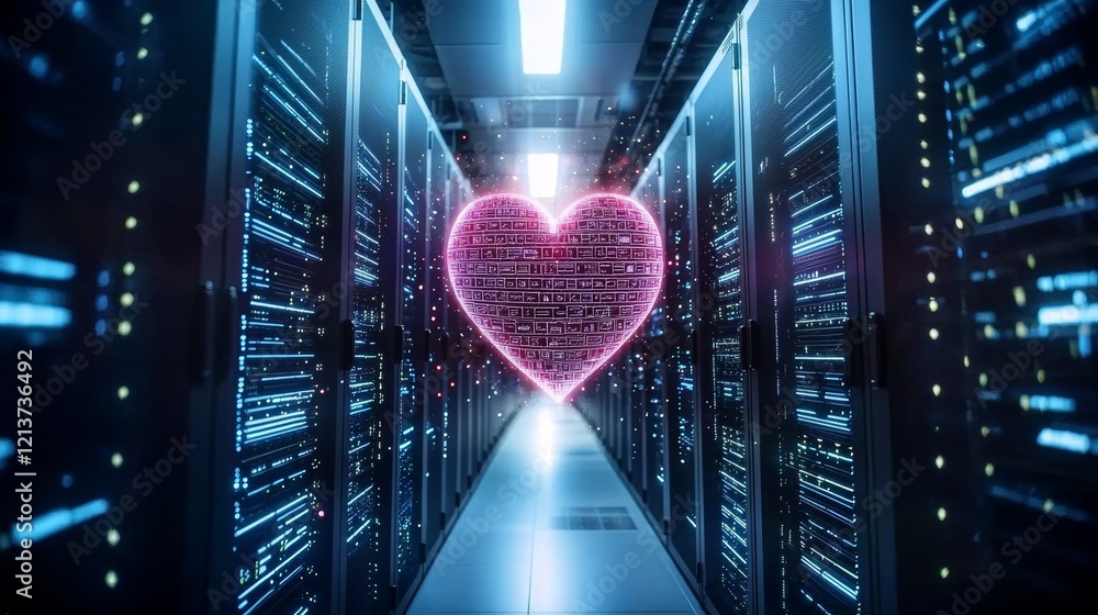 Poster digital heart concept in server room technology infrastructure data center environment futuristic vi