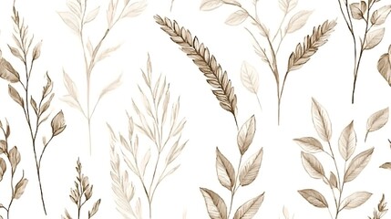 Elegant Botanical Print: A Seamless Pattern of Delicate Gray and Beige Plant Life