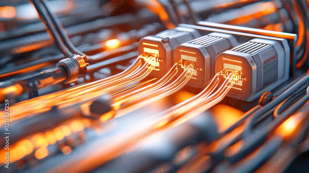 Poster futuristic technology data center network setup modern facility digital infrastructure high-tech env
