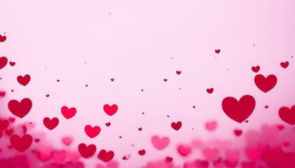pink Valentine's day hearts falling on pastel pink background