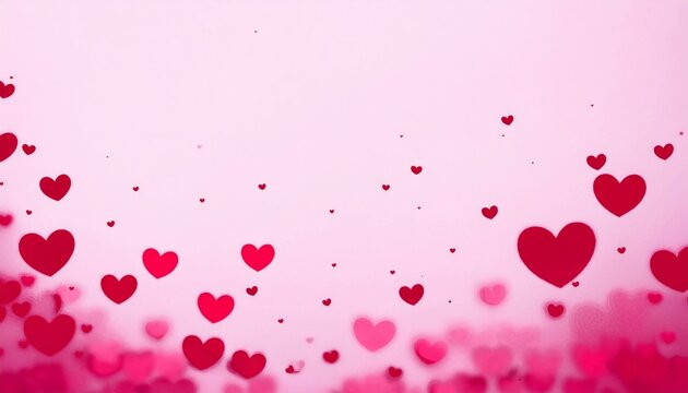 pink Valentine's day hearts falling on pastel pink background