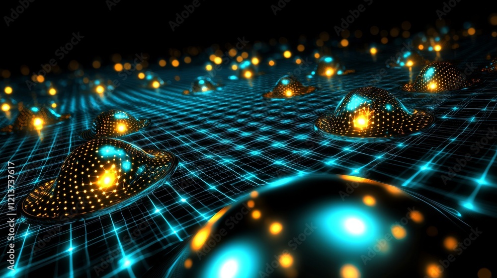 Poster dynamic futuristic abstract network visualization digital realm graphic art dark environment aerial 