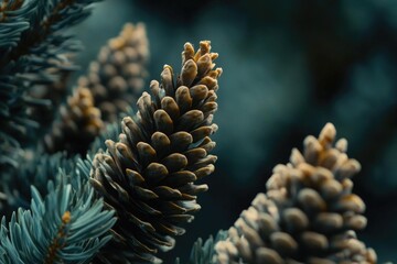 Obraz premium Pine Cones on Tree Branch,