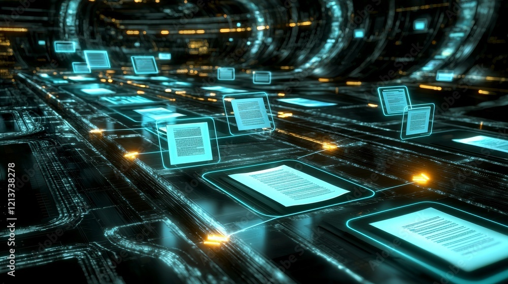 Poster digital document network data highway innovating information flow virtual environment futuristic per