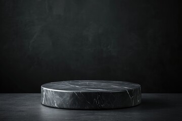 Dark marble pedestal on black background. (1)