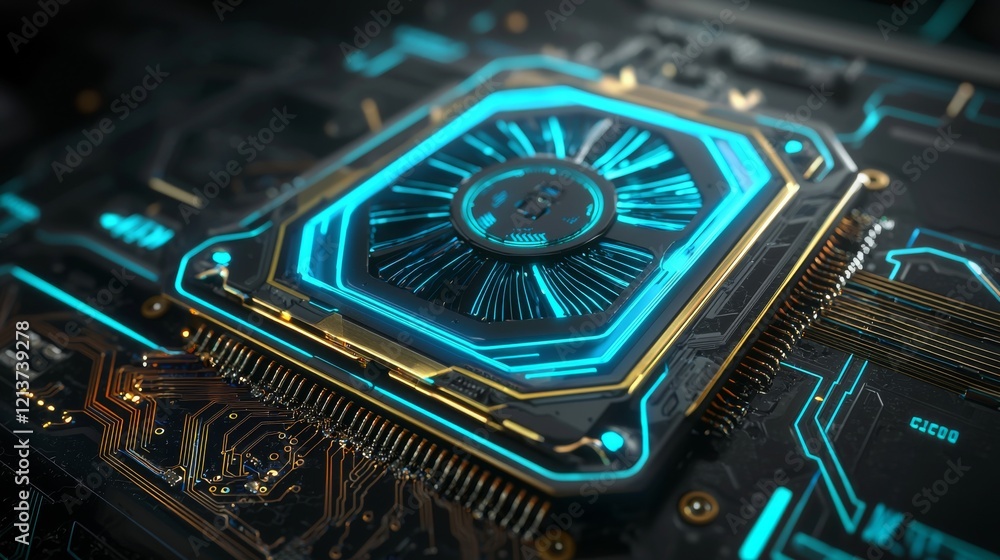Poster futuristic tech chip circuit board design digital technology lab graphic illustration high-tech envi
