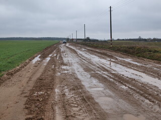 A Rural Muddy Road Following Rainy Weather Conditions, Perfect for an Outdoor Adventure