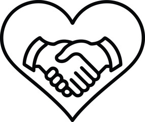 Heart Handshake silhouette vector illustration, Heart Handshake Icon, Heart Handshake line art vector