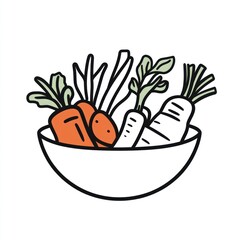 Carrots and daikon in a bowl, isolated, simple design, food illustration