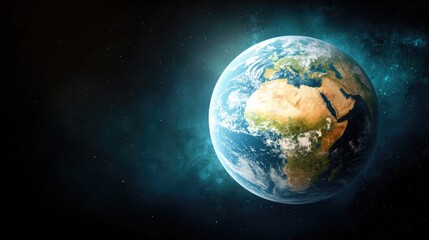 Fototapeta premium Planet Earth glowing in the dark expanse of outer space showing the African continent.