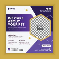 Pet care Service Social Media Post Design or Pet Business Facebook and Instagram Post Square Banner Template