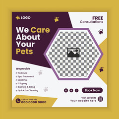 Pet care Service Social Media Post Design or Pet Business Facebook and Instagram Post Square Banner Template