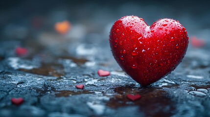 Fototapeta premium Vibrant red heart on a dramatic dark background with ample text space, perfect for Valentine's Day romance, love-themed messages, wedding invitations, and heartfelt celebration designs