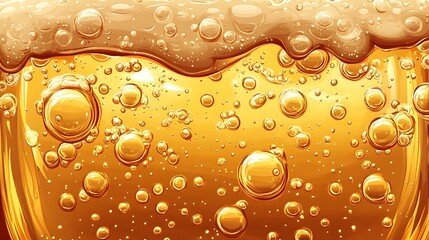 Flowing Amber Beer with Foamy Carbonation Bubbles in the Frame