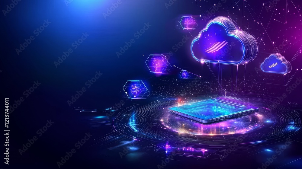 Poster cloud computing data storage visualization digital realm graphic art virtual environment futuristic 