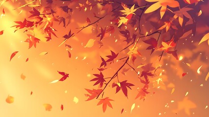 Autumn-themed background with falling leaves and warm colors