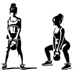 Woman Workout with Kettlebell Illustration.