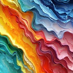 a vibrant, abstract pattern resembling layered geological formations with a spectrum of colors from blue to red, yellow, and green, creating a visually striking and dynamic effect.