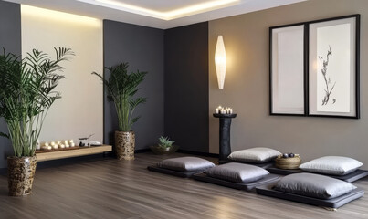 Tranquil wellness studio with cozy seating and calming decor for relaxation and mindfulness