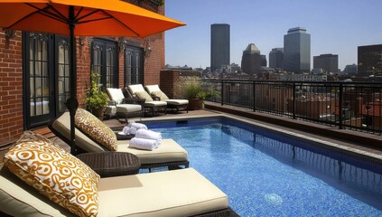 Obraz premium Luxury Rooftop Pool with City Skyline View