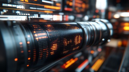 Futuristic digital cylinder displays glowing data streams