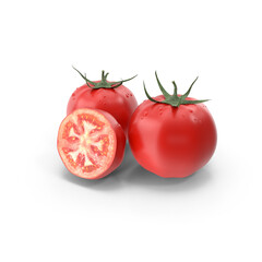 Red fresh Tomato isolated on white, Natural, organic, and fresh whole tomatoes. Delicious and healthy ingredients for salads and seasonal food. Ripe Tomato vine as ripened red fruit vegetable 
