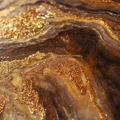 Golden Brown Resin Art: Abstract close-up of a luxurious resin art piece featuring swirling...