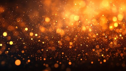 Fototapeta premium Glowing golden bokeh particles in a dark background