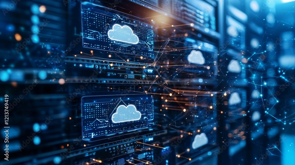 Poster cloud computing data center network technology modern facility digital infrastructure high-tech envi