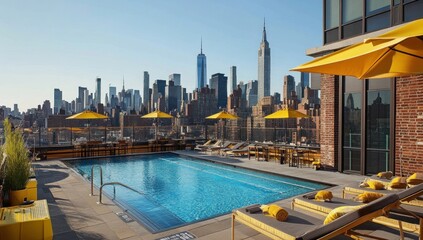 Fototapeta premium Rooftop Pool with Stunning NYC Skyline View