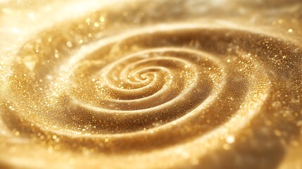A radiant spiral of golden sand floating on a soft beige background