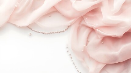 Fototapeta premium Delicate Pink Fabric Draped with Pearls and Crystals