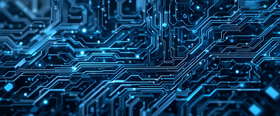 Abstract Blue Circuit Board Technology Background with Glowing Connections