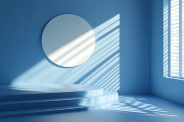 Abstract geometric composition, blue background design, 3d render, Generative AI