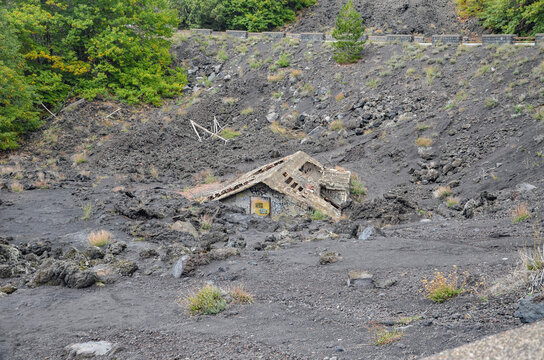 the house flooded with lava on Etna in Sicily