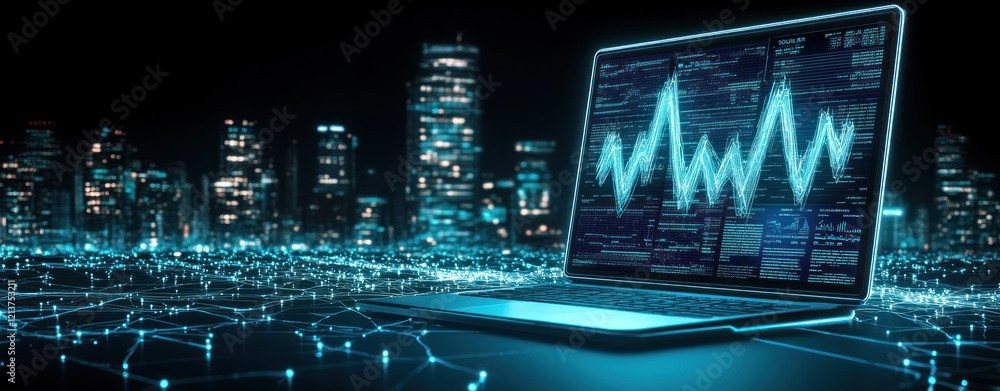Poster innovative data visualization in urban tech blur background