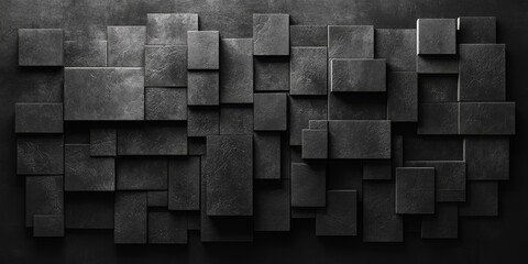 Abstract geometric blocks on a black background, 3d render, Generative AI