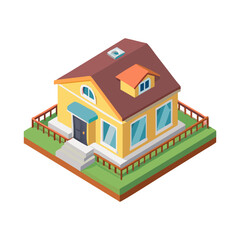 Isometric Vintage home design unique style in white background 