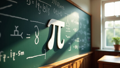 Pi symbol on a classroom chalkboard