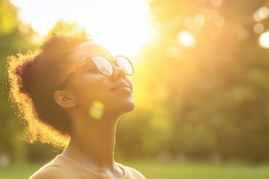 Enjoying warm sunlight in a serene park setting while promoting the benefits of vitamin D for overall wellness