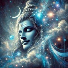 Digital Artwork of Lord Shiva for Maha Shivratri: Crowned Cosmic Deity in Vibrant Digital Style