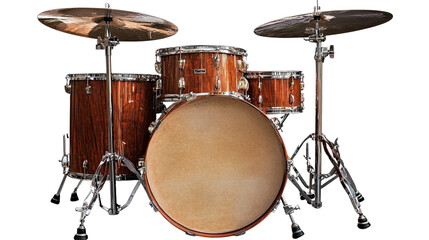 Wooden Drum Kit: A rich, warm-toned wooden drum kit, complete with cymbals and hardware, stands ready for a performance. The natural wood grain adds a touch of rustic elegance.