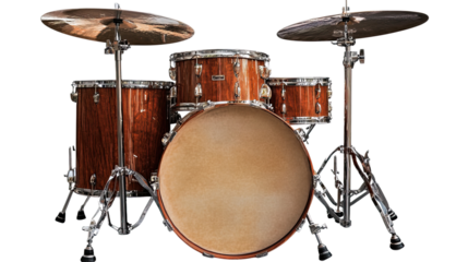 Wooden Drum Kit: A rich, warm-toned wooden drum kit, complete with cymbals and hardware, stands ready for a performance. The natural wood grain adds a touch of rustic elegance.