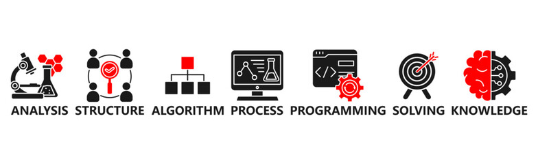 Fototapeta premium Data science banner web icon vector illustration concept with icon of programming, structure, data mining, machine learning, big data, statistics, analysis, knowledge